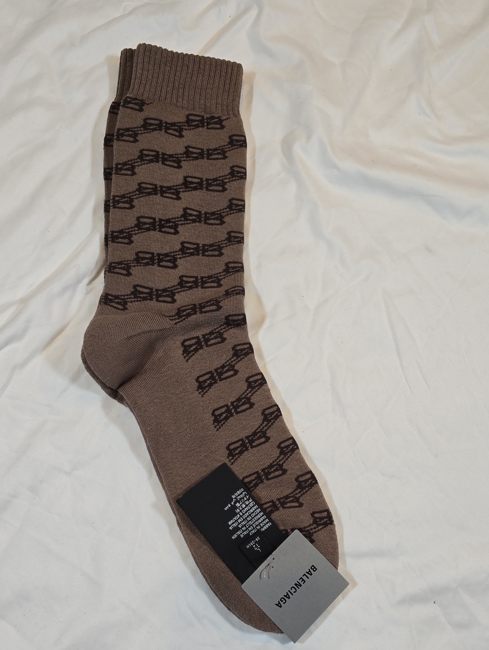 Balenciaga Brown Crew Socks with Black Logo Repeat